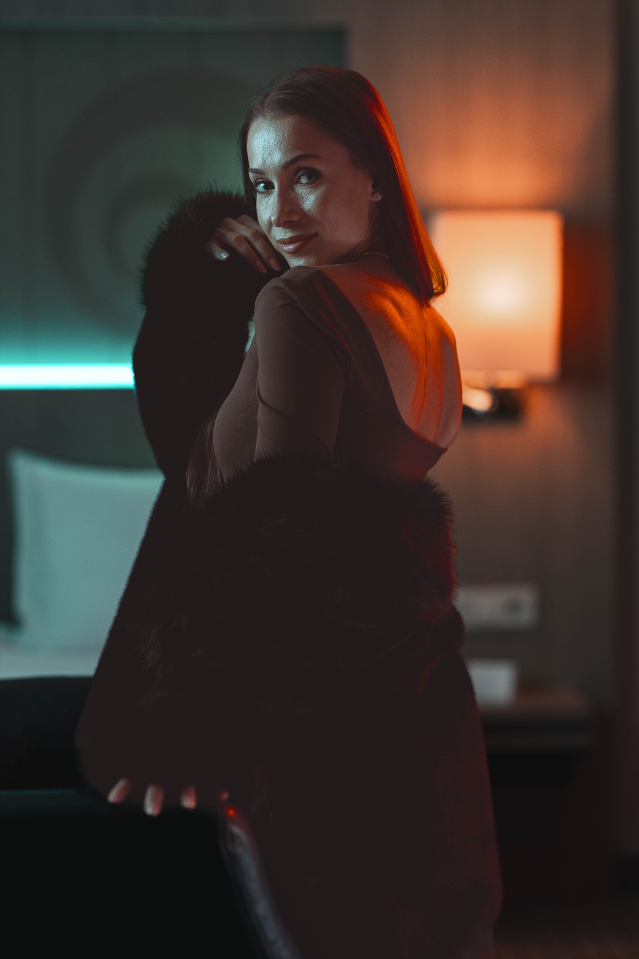 Luxury portrait, textured fur, warm rim light